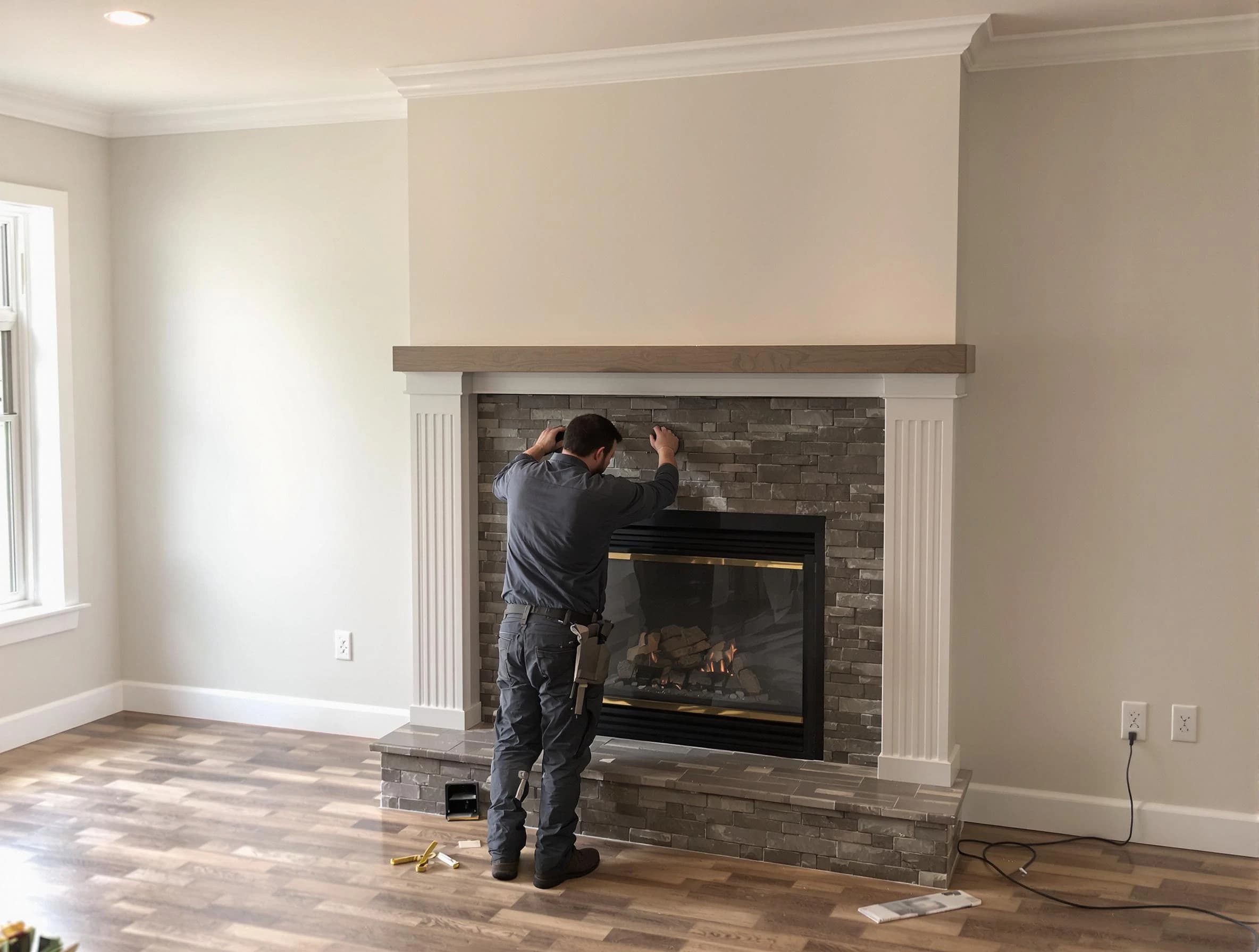 Citrus Park Chimney Sweep finishing a custom fireplace install in Citrus Park, AZ