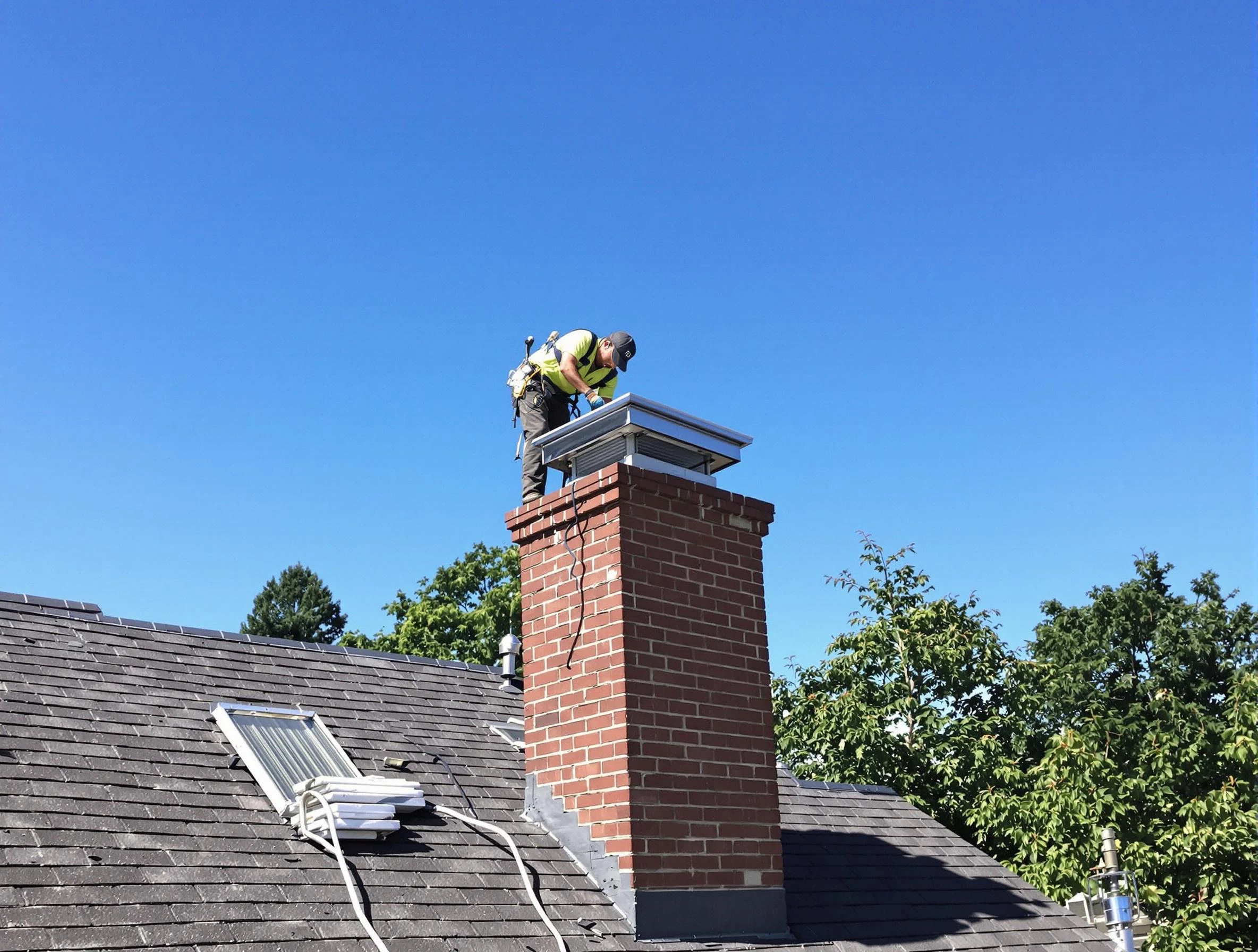 Citrus Park Chimney Sweep technician measuring a chimney cap in Citrus Park, AZ