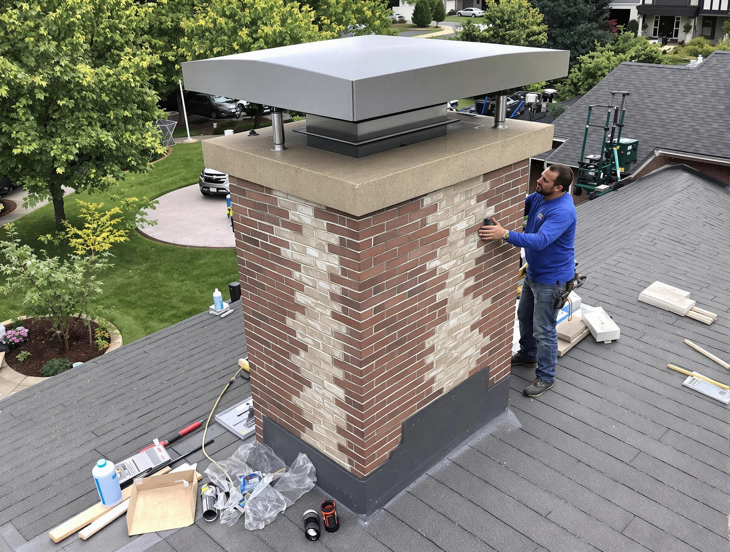 Citrus Park Chimney Sweep team working on a custom chimney remodel in Citrus Park, AZ